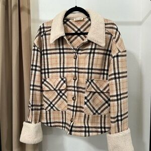 Plaid Tan Teddy Jacket with Cream Accents